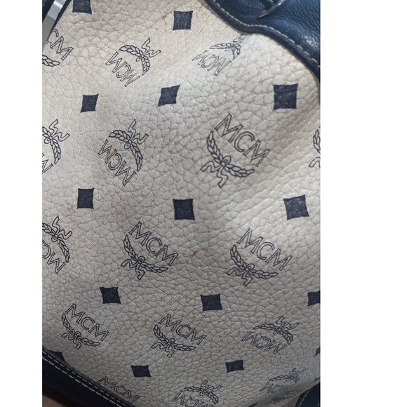 Vtg. MCM Drawstring Viestos Bucket Bag NAVY WHITE C7594 - Picture 10 of 16